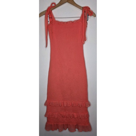 Abercrombie & Fitch Dresses & Skirts - New Abercrombie Fitch Smocked Ruffle Tiered Tie Gauze Strap Orange Sundress Boho
